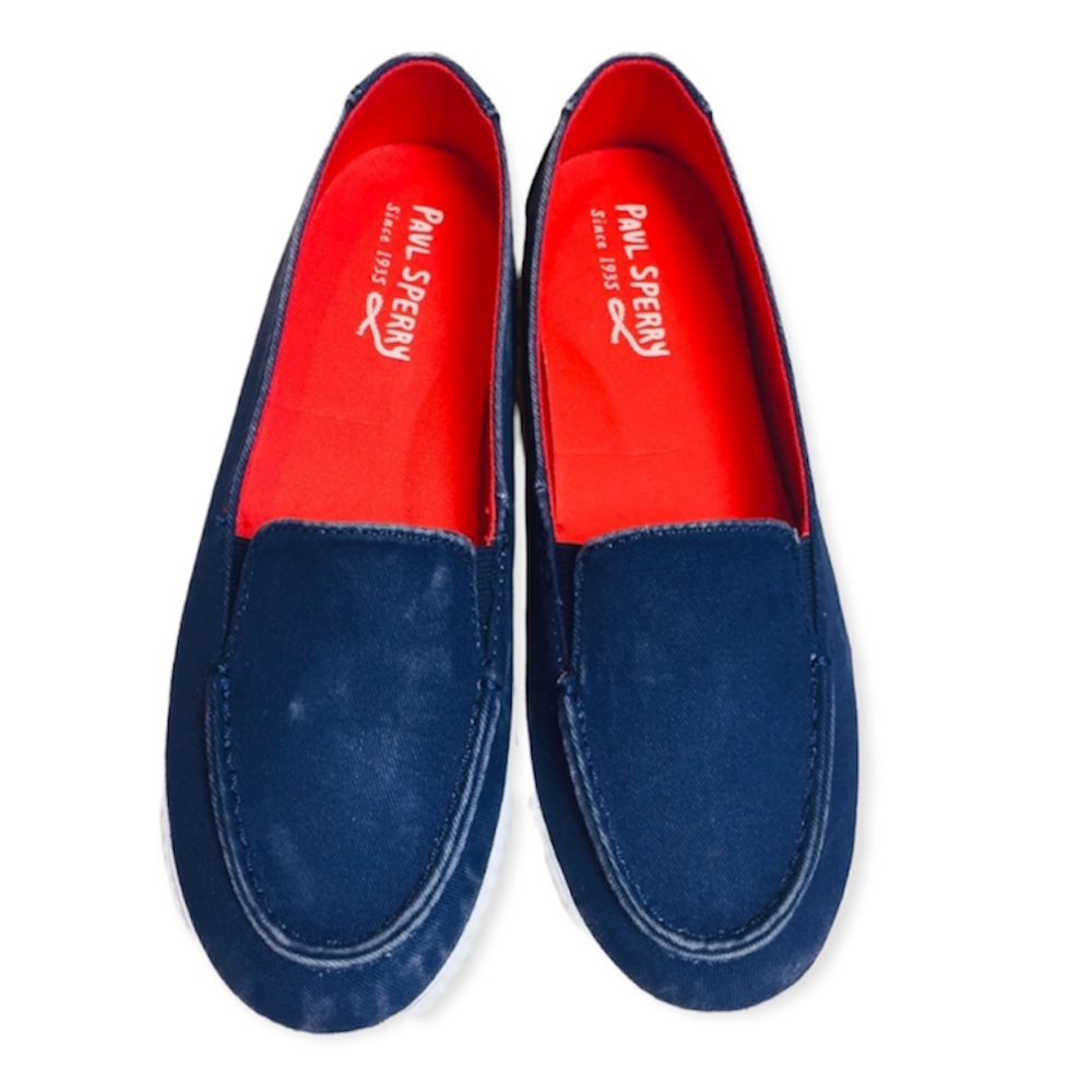 NEW Paul Sperry Navy Washed Slip On Loafers 6.5 Preppy Rustic Grunge Womens